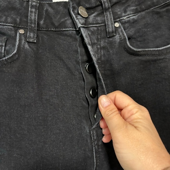 ANINE BING Black Roxanne Button Fly Raw Hem Front Slip Washed Stretch Denim Jean - Picture 11 of 16